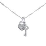 Støíbrný náhrdelník s pøívìskem zámek srdce a klíè Mercie s Brilliance Zirconia