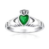 Støíbrný prsten Claddagh se zeleným zirkonem