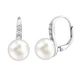 Støíbrné náušnice s bílou perlou Swarovski® Crystals
