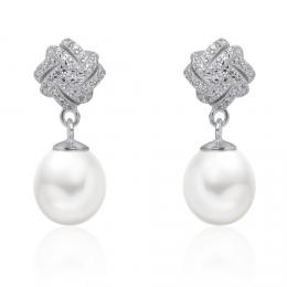 Støíbrné luxusní náušnice Victorina s bílou pøírodní perlou a zirkony - zvìtšit obrázek
