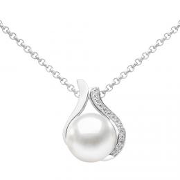 Støíbrný náhrdelník Niale s bílou perlou a Brilliance Zirconia