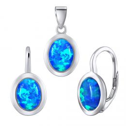 Luxusní støíbrný set šperkù s modrým opálem  - náušnice a pøívìsek