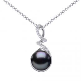 Støíbrný náhrdelník Lena s èernou perlou a Brilliance Zirconia