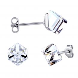 Støíbrné náušnice kostky Swarovski® Crystals 6 mm  Crystal CAL