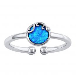 Støíbrný otevøený prsten Kitty s modrým syntetickým opálem