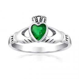 St��brn� prsten Claddagh se zelen�m zirkonem