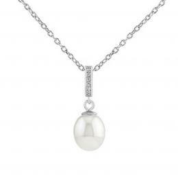 Støíbrný náhrdelník Cassidy s pøírodní bílou perlou 9 mm a Brilliance Zirconia - zvìtšit obrázek