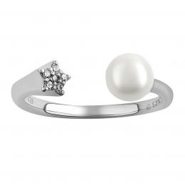 Otev�en� st��brn� prsten Star s perlou a Brilliance Zirconia