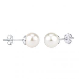 Støíbrné náušnice pecky s bílou perlou Swarovski® Crystals