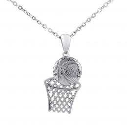 Støíbrný náhrdelník Jordan s pøívìskem basketbalového míèe a koše