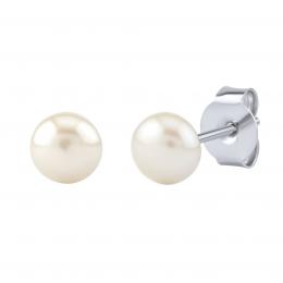 Støíbrné náušnice pecky s bílou pøírodní perlou 5 mm