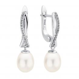Støíbrné náušnice Niam s bílou pøírodní perlou a Brilliance Zirconia