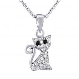 Støíbrný náhrdelník koèka Bessie s èirými Brilliance Zirconia