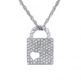 Støíbrný náhrdelník s pøívìskem zámku lásky s Brilliance Zirconia -  42 + 5 cm