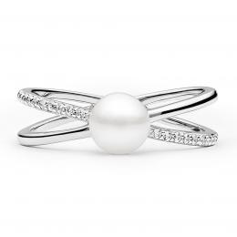 Stbrn prsten Eternity s pravou prodn blou perlou a Brilliance Zirconia
