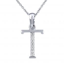 Støíbrný náhrdelník s pøívìskem písmene T s Brilliance Zirconia