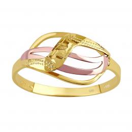 Zlatý prsten s ruèním rytím Rhea ze žlutého a rùžového zlata