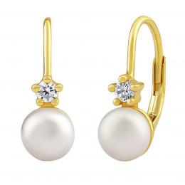 Støíbrné/pozlacené náušnice s pravou pøírodní perlou a Brilliance Zirconia - zvìtšit obrázek