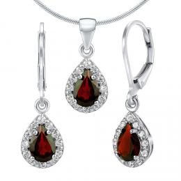 Set støíbrných šperkù Eureka s pravým Granátem - náušnice a pøívìsek