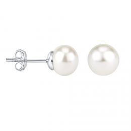 Støíbrné náušnice pecky s bílou pøírodní perlou 6 mm