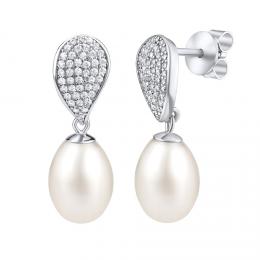 Støíbrné luxusní náušnice s bílou pøírodní perlou